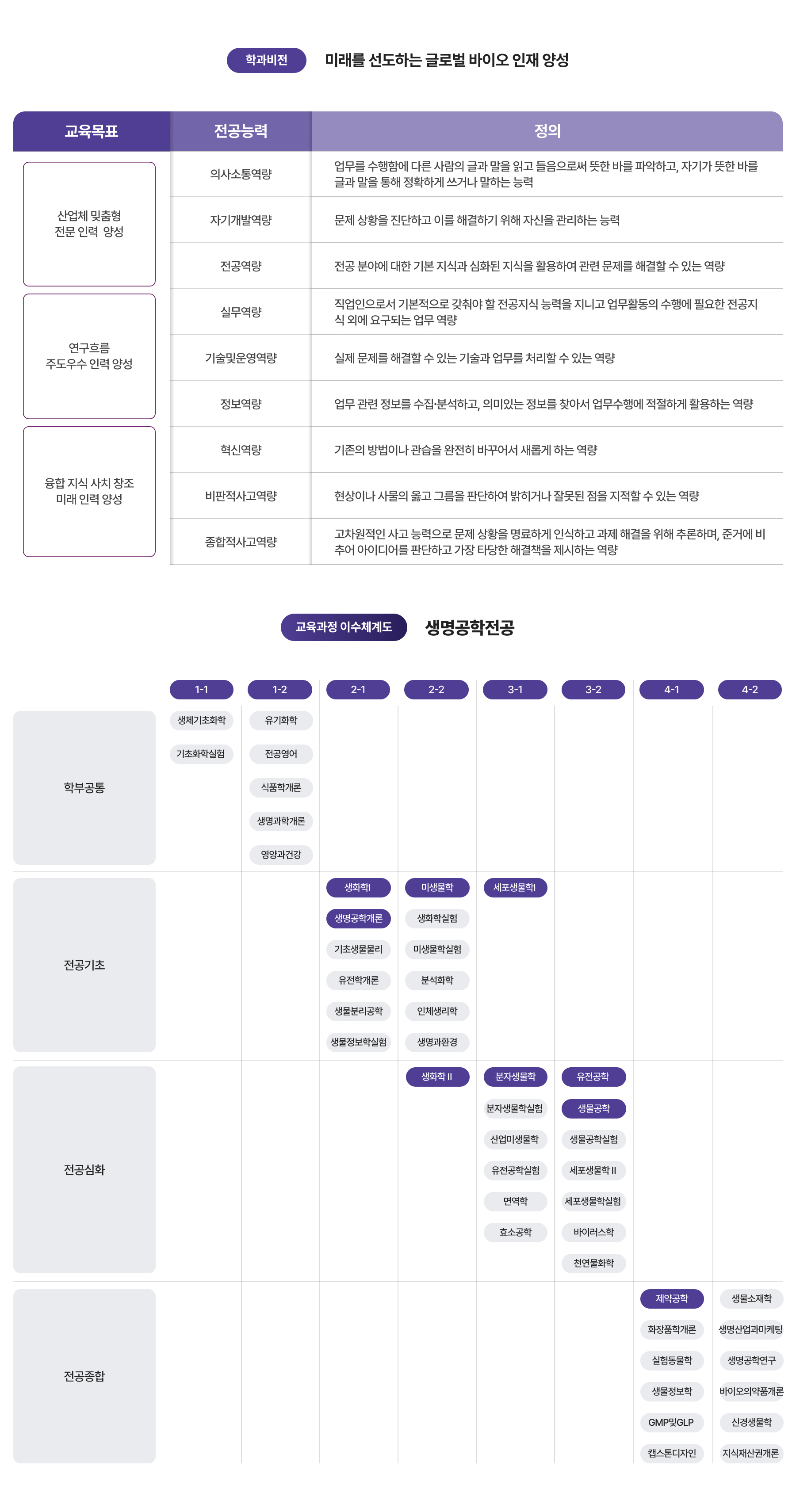 학과비전, 교육과정 이수체계도 이미지