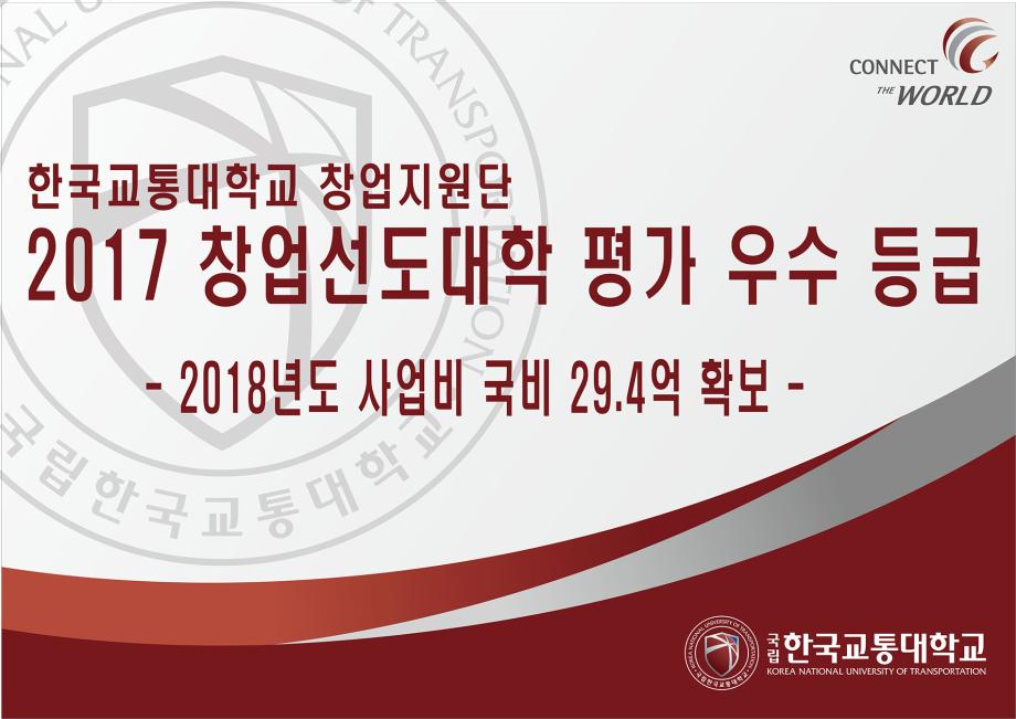 창업지원단, 2017. 창업선도대학 평가 우수 등급, 2018. 사업비 국비 29.4억 확보